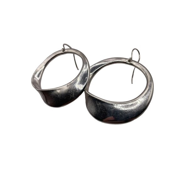 Sterling Silver Plated Abstract Open Hoop Earrings Pierced Signed Israel - Picture 13 of 14